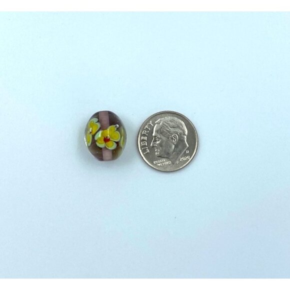 Handcrafted Lampwork Glass Beads With Floral Design  Purple & Yellow  Set Of 5 - Picture 1 of 2